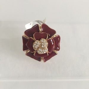 Red Enamel & Crystal Cocktail Flower Ring